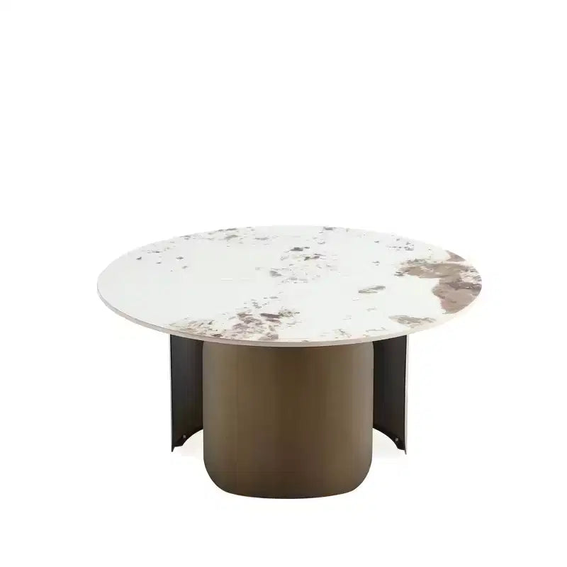 Ensemble de 2 tables basses et tables d'appoint rondes en pierre frittée dorée pour salon