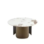 Ensemble de 2 tables basses et tables d'appoint rondes en pierre frittée dorée pour salon