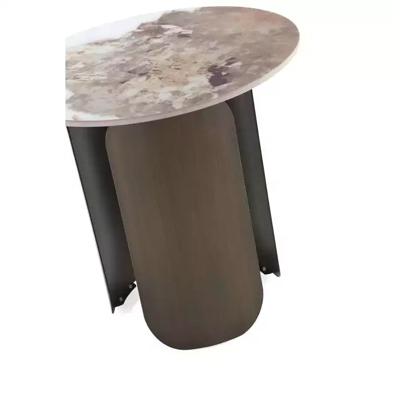 Ensemble de 2 tables basses et tables d'appoint rondes en pierre frittée dorée pour salon