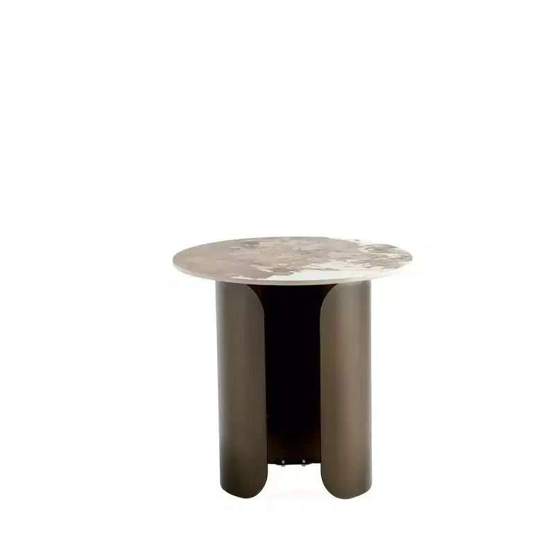 Ensemble de 2 tables basses et tables d'appoint rondes en pierre frittée dorée pour salon