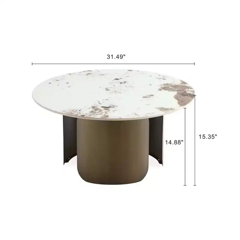 Ensemble de 2 tables basses et tables d'appoint rondes en pierre frittée dorée pour salon