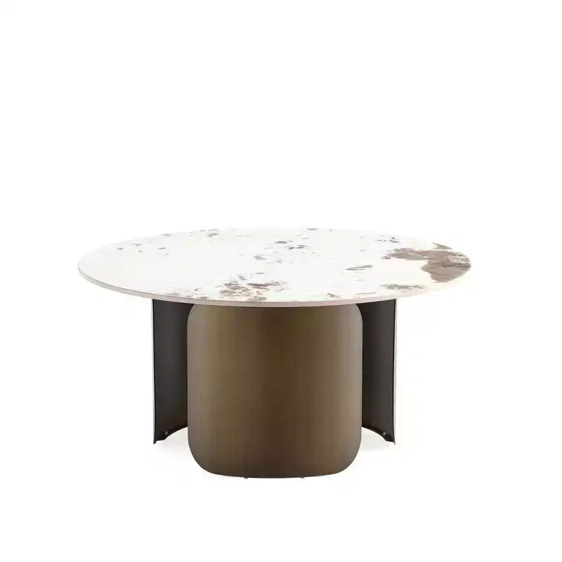 Ensemble de 2 tables basses et tables d'appoint rondes en pierre frittée dorée pour salon