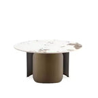 Ensemble de 2 tables basses et tables d'appoint rondes en pierre frittée dorée pour salon