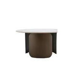 Ensemble de 2 tables basses et tables d'appoint rondes en pierre frittée dorée pour salon