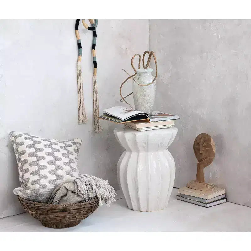 Tabouret d'appoint rond en grès blanc, 1 place