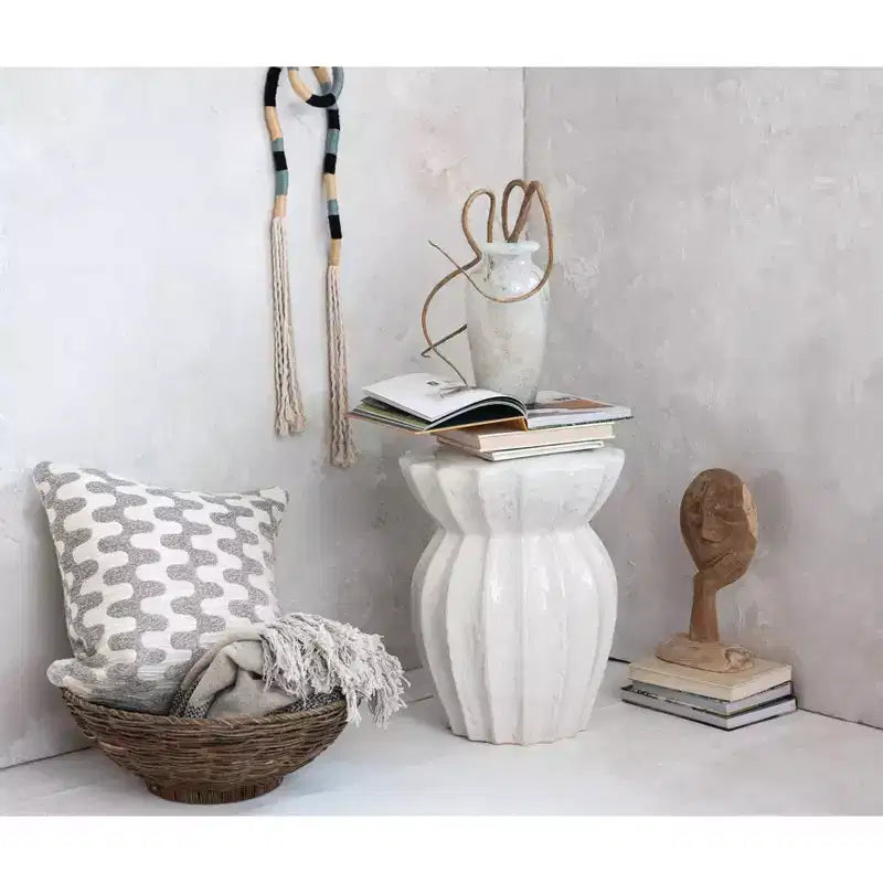 Tabouret d'appoint rond en grès blanc, 1 place