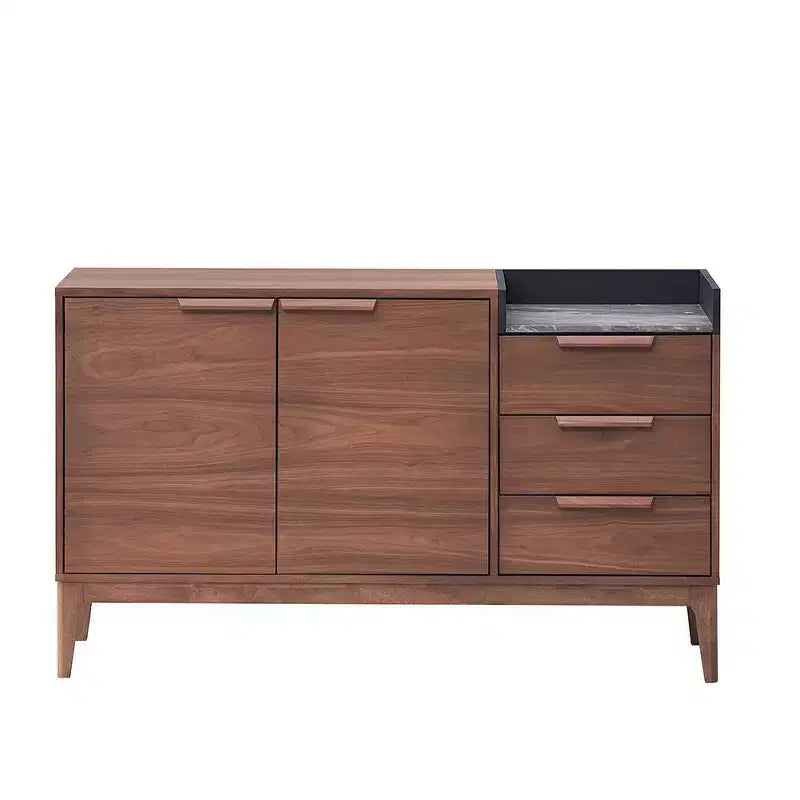 Buffet noyer et marbre avec 3 tiroirs et 2 portes