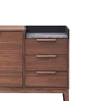 Buffet noyer et marbre avec 3 tiroirs et 2 portes
