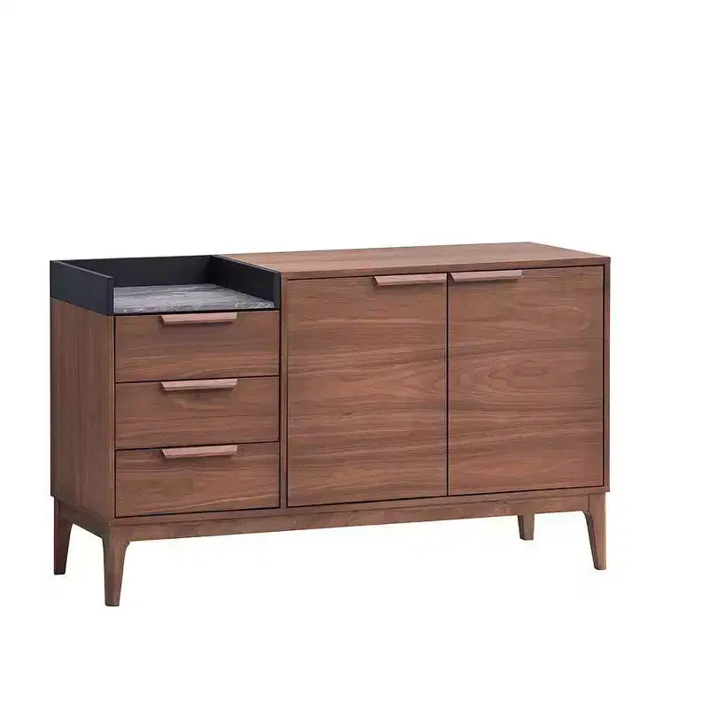 Buffet noyer et marbre avec 3 tiroirs et 2 portes