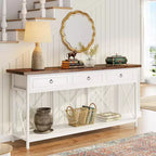Console de ferme noire et marron avec 3 tiroirs et étagère