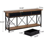 Console de ferme noire et marron avec 3 tiroirs et étagère