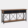 Console de ferme noire et marron avec 3 tiroirs et étagère