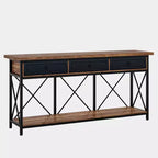Console de ferme noire et marron avec 3 tiroirs et étagère