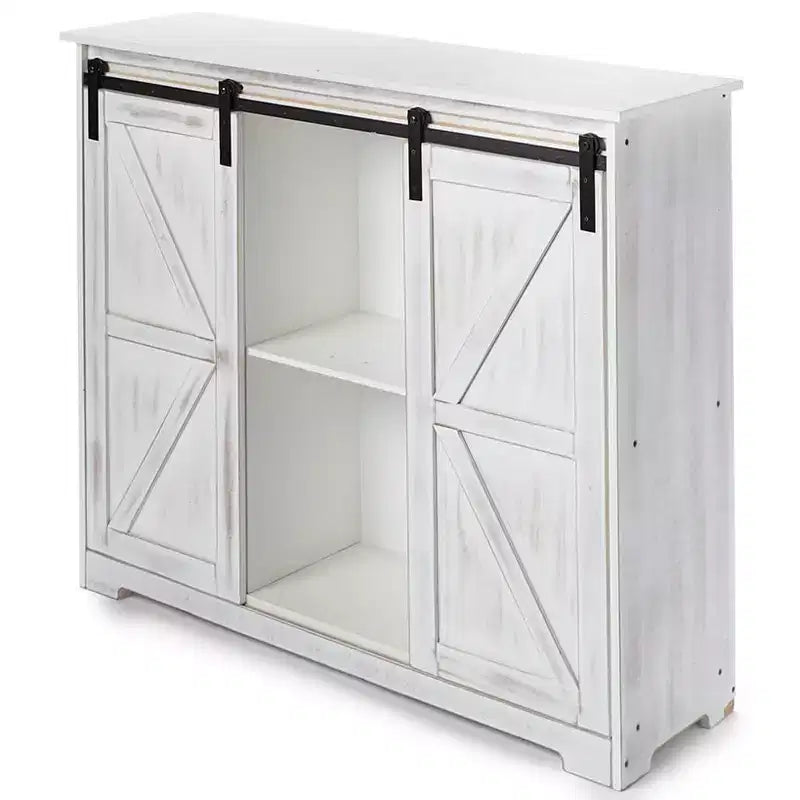 Bahut en bois rustique marron avec portes coulissantes