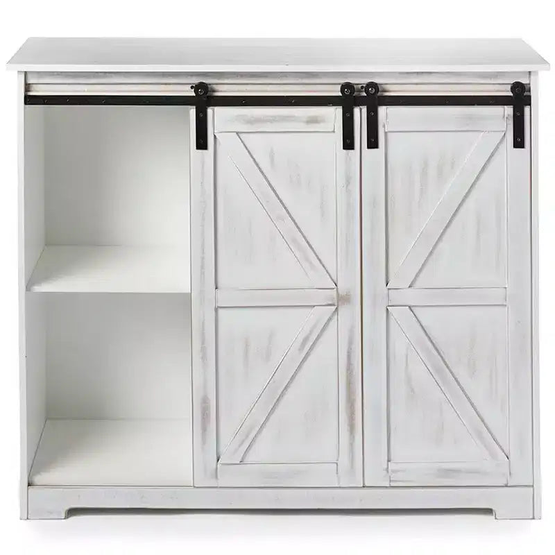 Bahut en bois rustique marron avec portes coulissantes