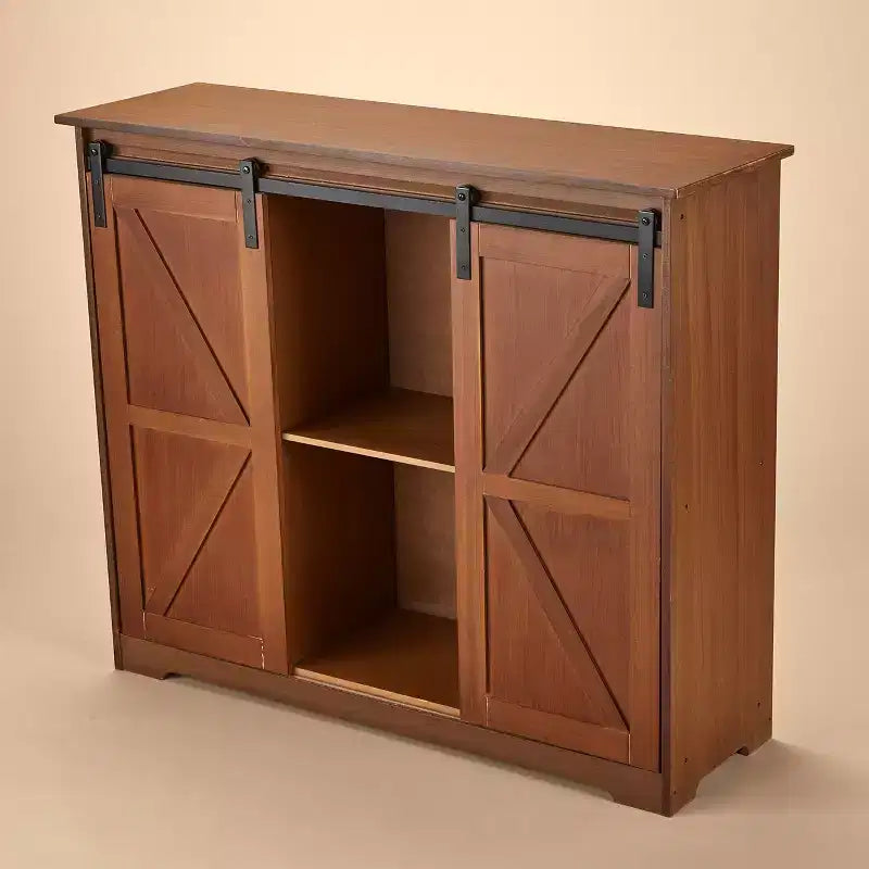Bahut en bois rustique marron avec portes coulissantes