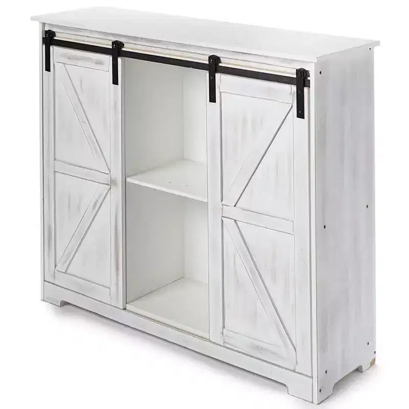 Bahut en bois rustique marron avec portes coulissantes