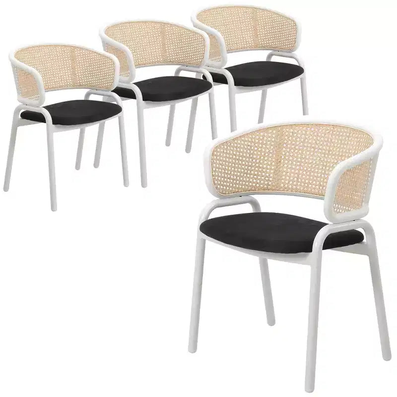 Chaise de salle à manger en velours avec cadre en acier, lot de 4 – Beige / Noir / Gris / Blanc