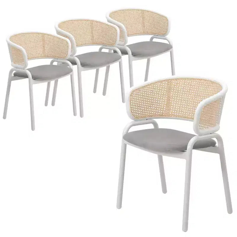 Chaise de salle à manger en velours avec cadre en acier, lot de 4 – Beige / Noir / Gris / Blanc