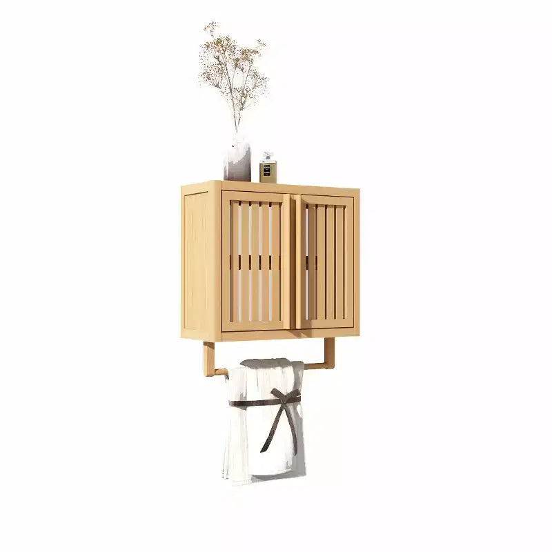 Meuble de salle de bain mural en bambou naturel, 2 portes de rangement, simple