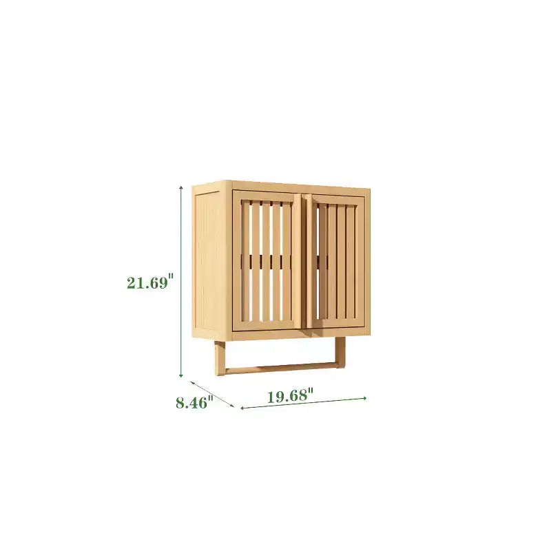 Meuble de salle de bain mural en bambou naturel, 2 portes de rangement, simple