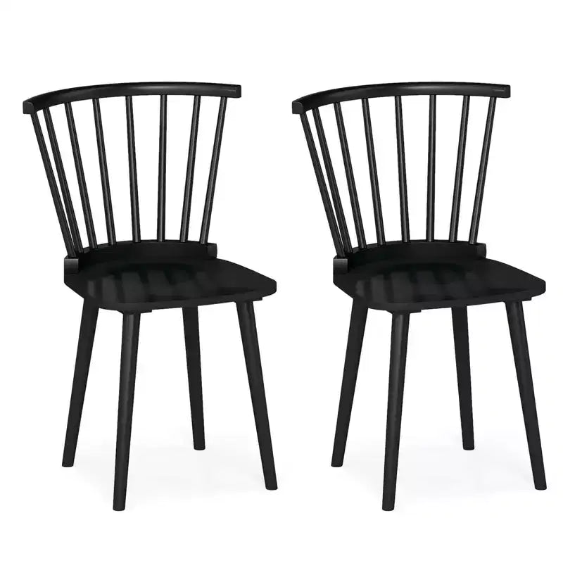 Costway Rubber Wood Windsor Dining Chairs Set of 2 with Spindle Back for Living Room Black/Natural