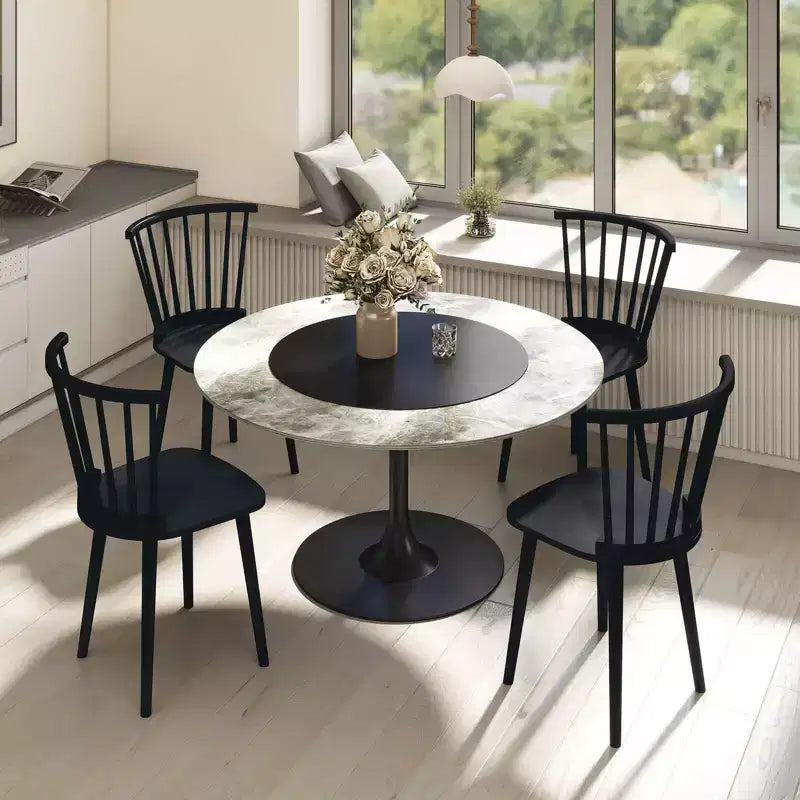 Chaise de salle à manger sans accoudoirs Windsor à dossier à barreaux, noir/naturel, ensemble de 2