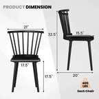 Chaise de salle à manger sans accoudoirs Windsor à dossier à barreaux, noir/naturel, ensemble de 2