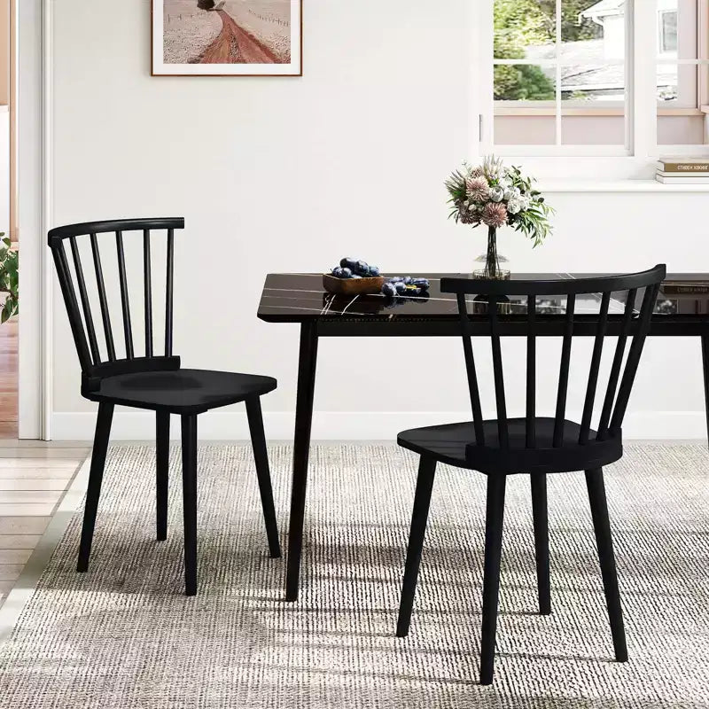 Chaise de salle à manger sans accoudoirs Windsor à dossier à barreaux, noir/naturel, ensemble de 2
