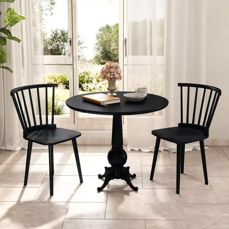 Chaise de salle à manger sans accoudoirs Windsor à dossier à barreaux, noir/naturel, ensemble de 2