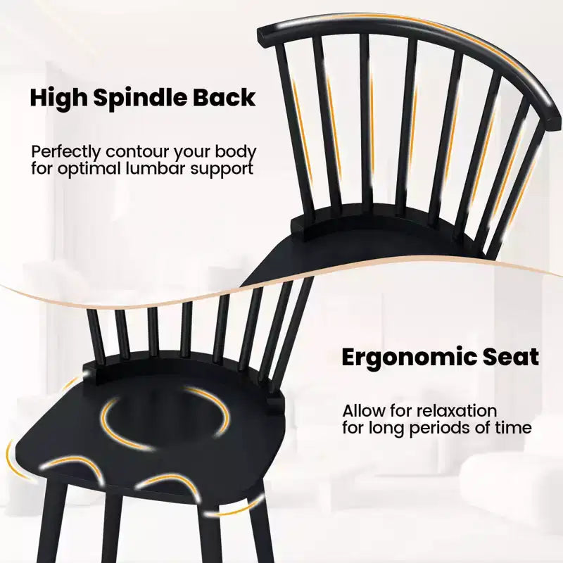 Chaise de salle à manger sans accoudoirs Windsor à dossier à barreaux, noir/naturel, ensemble de 2
