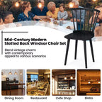 Chaise de salle à manger sans accoudoirs Windsor à dossier à barreaux, noir/naturel, ensemble de 2