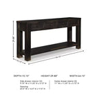 Console en bois noir vieilli avec 4 tiroirs, assemblage par 1 personne
