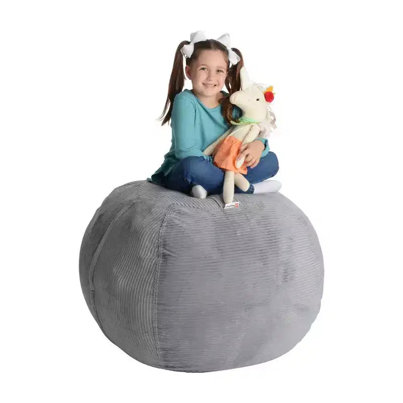 Creative QT Stuff n Sit XL 38 Bean Bag Storage Cover for Stuffed Toys, Great as Bedroom Organizer or Chair, Light Gray Corduroy