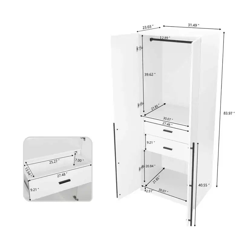 Armoire modulaire 4 portes pour 1 à 2 personnes : blanc / brun doré / gris rustique