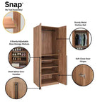 Armoire modulaire 4 portes pour 1 à 2 personnes : blanc / brun doré / gris rustique