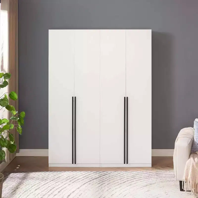 Armoire modulaire 4 portes pour 1 à 2 personnes : blanc / brun doré / gris rustique