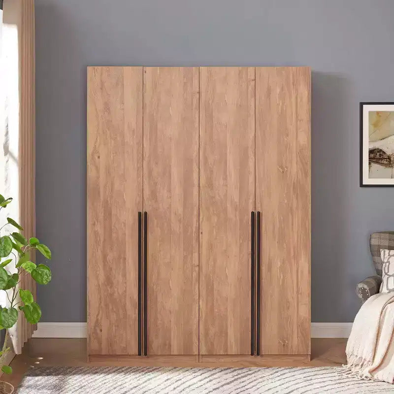 Armoire modulaire 4 portes pour 1 à 2 personnes : blanc / brun doré / gris rustique