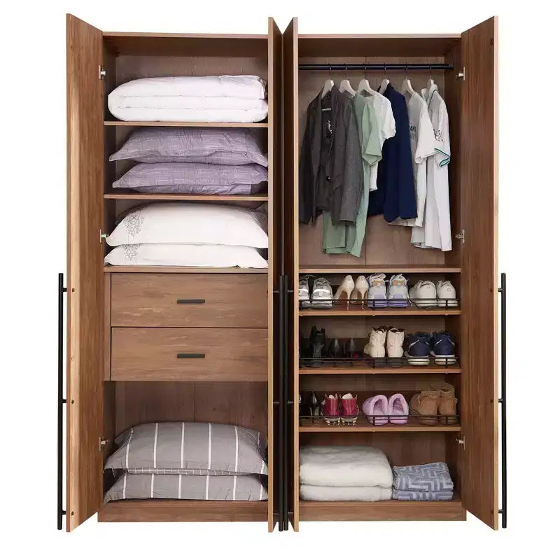 Armoire modulaire 4 portes pour 1 à 2 personnes : blanc / brun doré / gris rustique