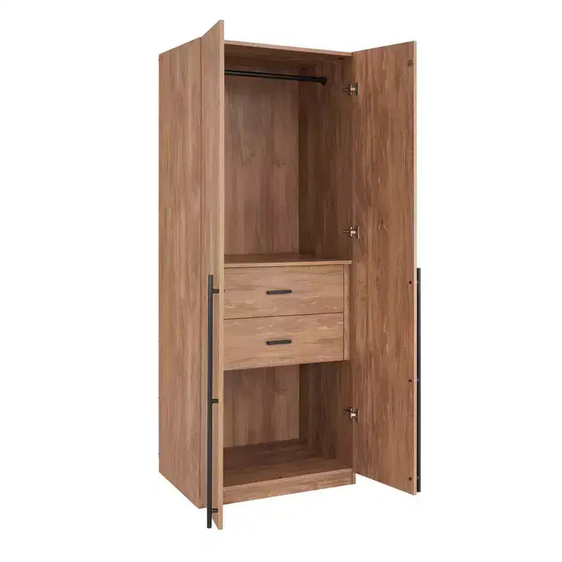 Armoire modulaire 4 portes pour 1 à 2 personnes : blanc / brun doré / gris rustique