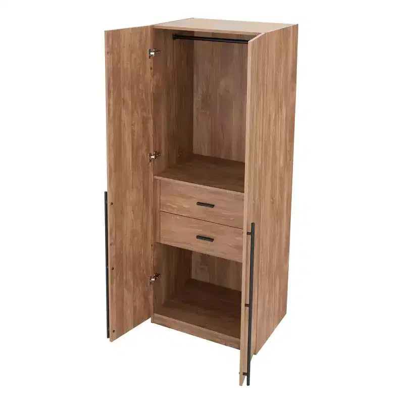 Armoire modulaire 4 portes pour 1 à 2 personnes : blanc / brun doré / gris rustique