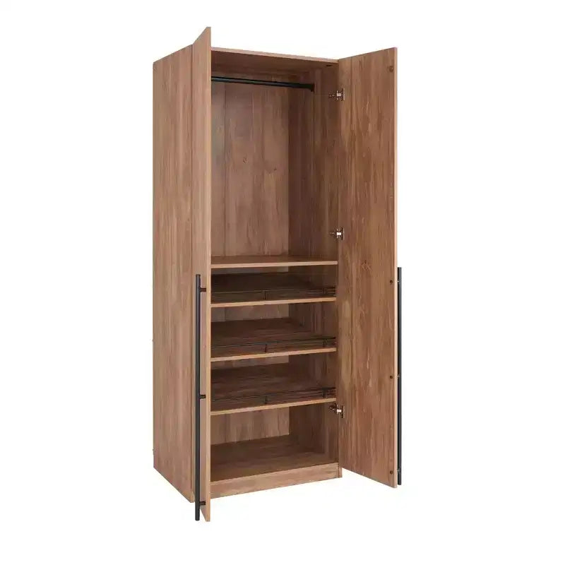 Armoire modulaire 4 portes pour 1 à 2 personnes : blanc / brun doré / gris rustique