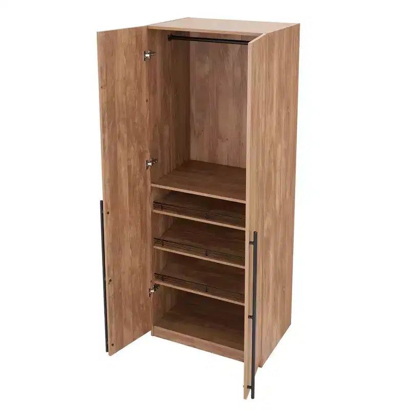 Armoire modulaire 4 portes pour 1 à 2 personnes : blanc / brun doré / gris rustique