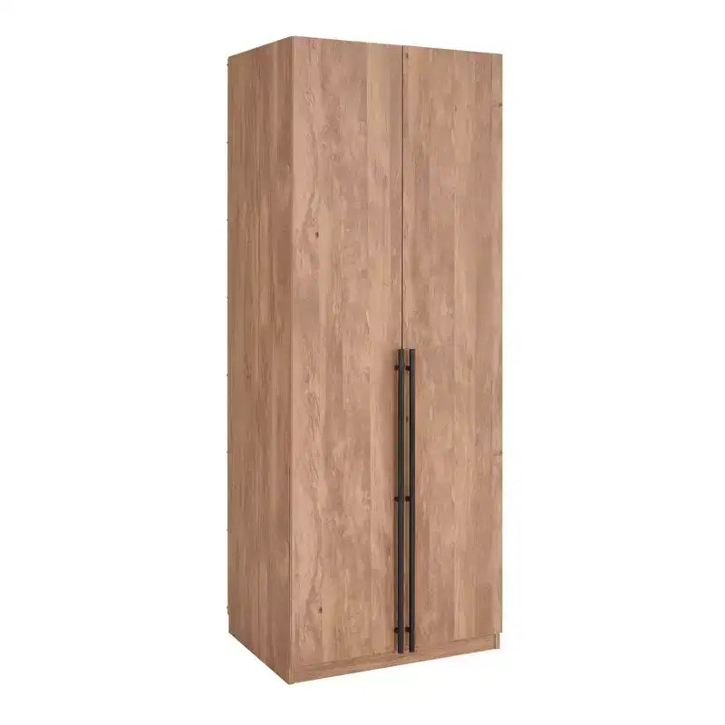 Armoire modulaire 4 portes pour 1 à 2 personnes : blanc / brun doré / gris rustique