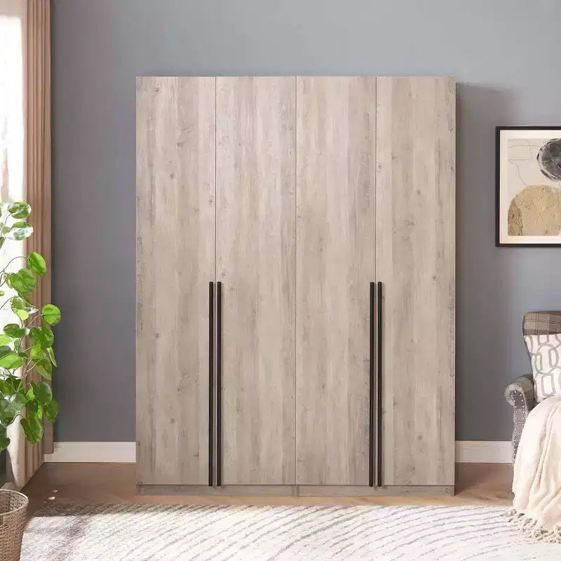 Armoire modulaire 4 portes pour 1 à 2 personnes : blanc / brun doré / gris rustique
