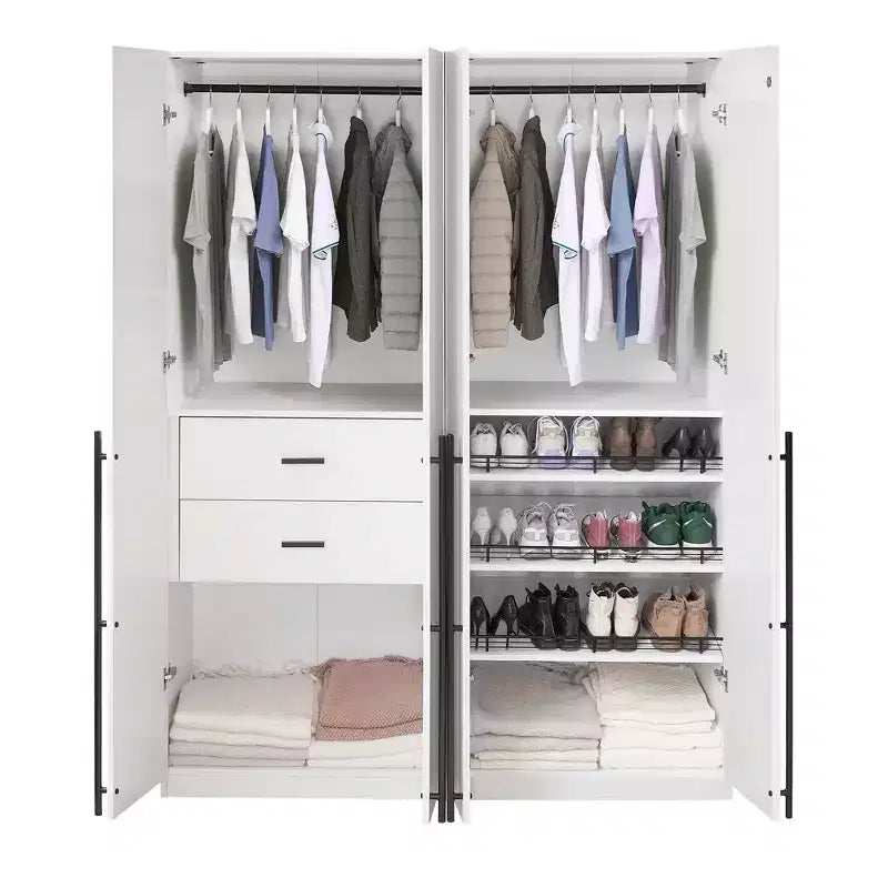 Armoire modulaire 4 portes pour 1 à 2 personnes : blanc / brun doré / gris rustique