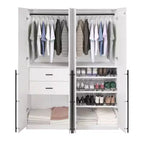 Armoire modulaire 4 portes pour 1 à 2 personnes : blanc / brun doré / gris rustique