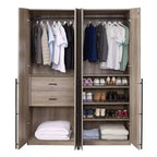 Armoire modulaire 4 portes pour 1 à 2 personnes : blanc / brun doré / gris rustique
