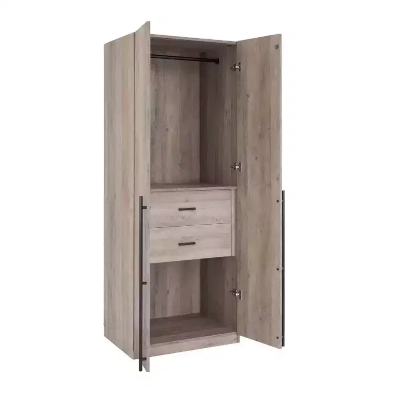 Armoire modulaire 4 portes pour 1 à 2 personnes : blanc / brun doré / gris rustique