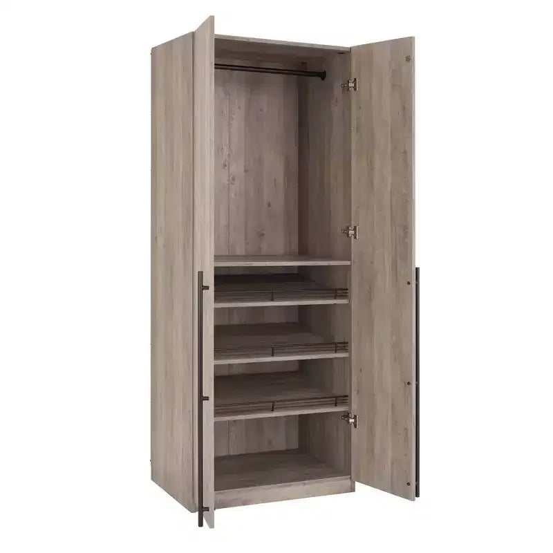Armoire modulaire 4 portes pour 1 à 2 personnes : blanc / brun doré / gris rustique